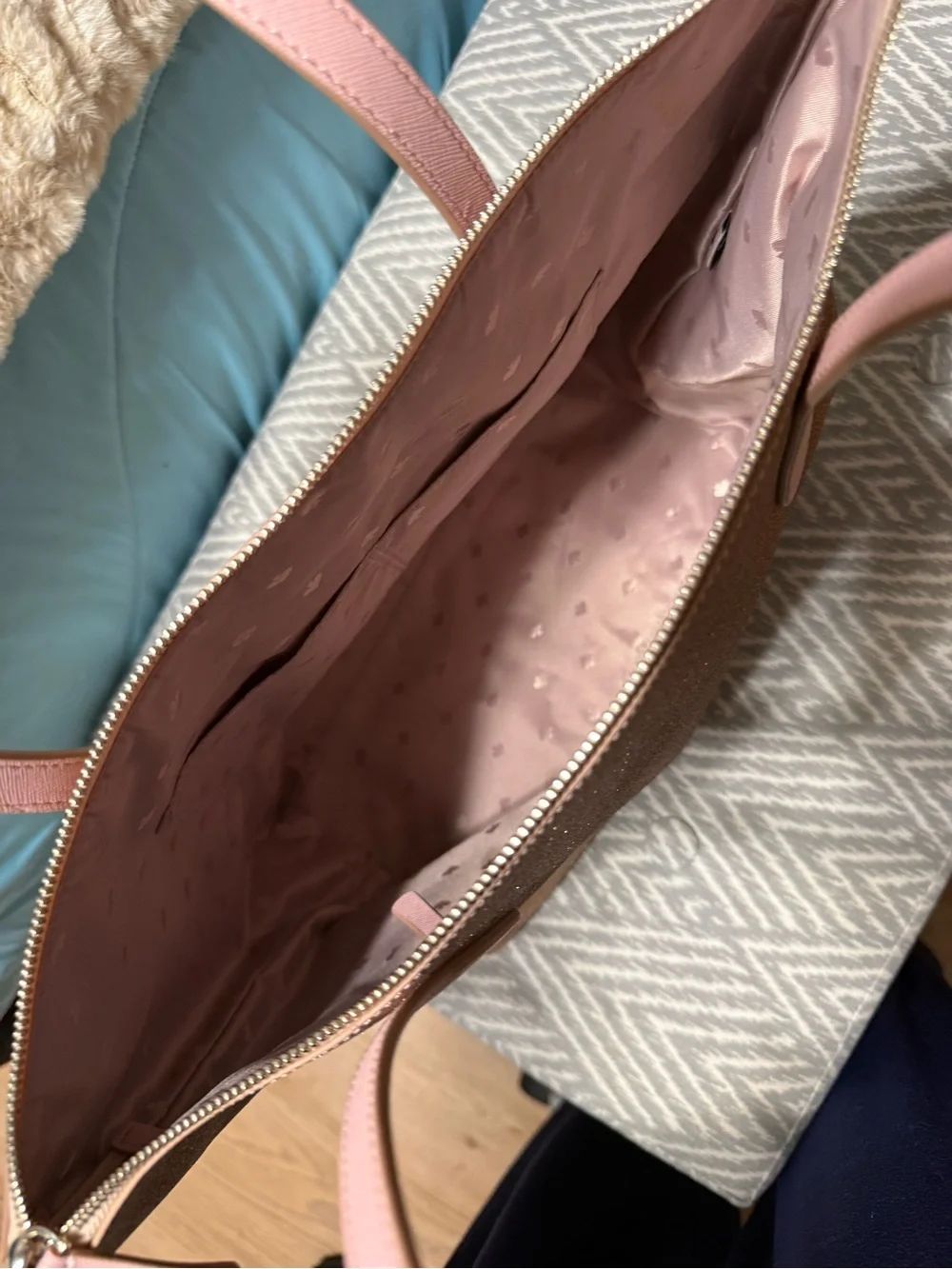 Kate Spade Rose Gold Glitter Tote with Pink Handles